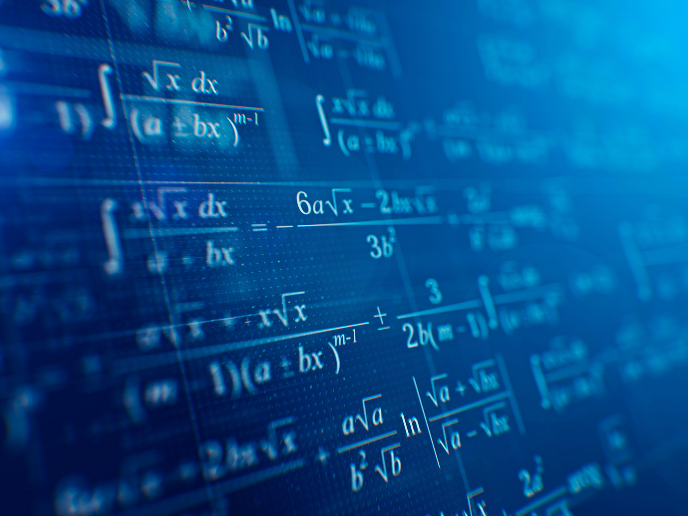 Math concept - Mathematical formulas on blue background. 3d rendering