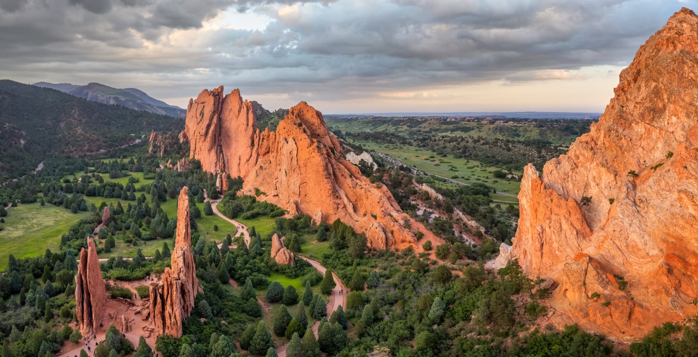 Sunset on the red rocks of the Garden of the Gods State Park in Colorado Springs